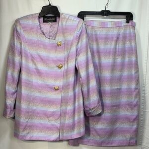 🚢 Moshita Couture 2pc metallic Pastel Striped Blazer & Skirt Set